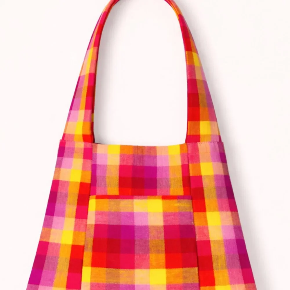 Barefoot Sri Lanka Handwoven Cotton Plaid Shoulder‎ Bag